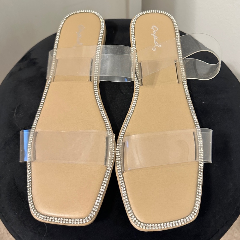 Qupid clear and rhinestone sandals size 8